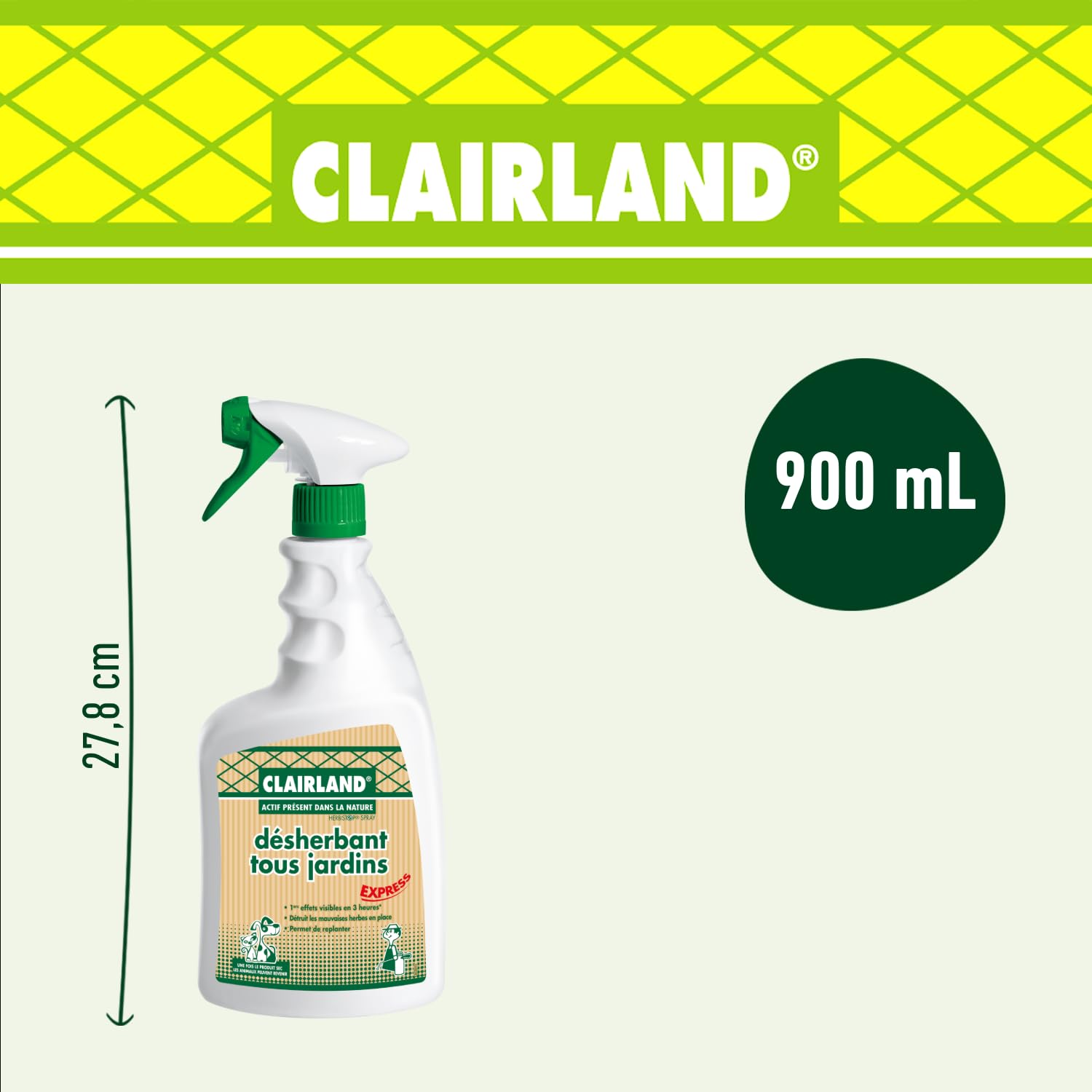 Clairland Désherbant Tous Jardins - Actif présent dans la Nature - Prêt à l'emploi 900 ML