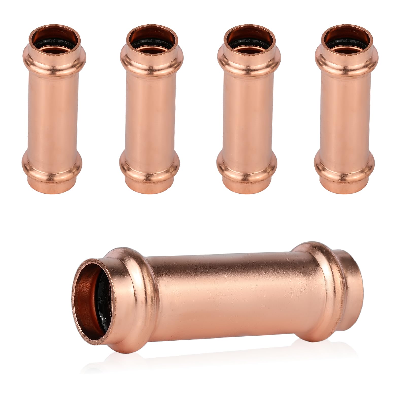 Paquete de 5 racores de Cobre a presión, Acoplamiento extendido de 3/4 de Pulgada x 3/4 de Pulgada SIN Tope, acoplador de Cobre de Ajuste a presión (PRESS029)