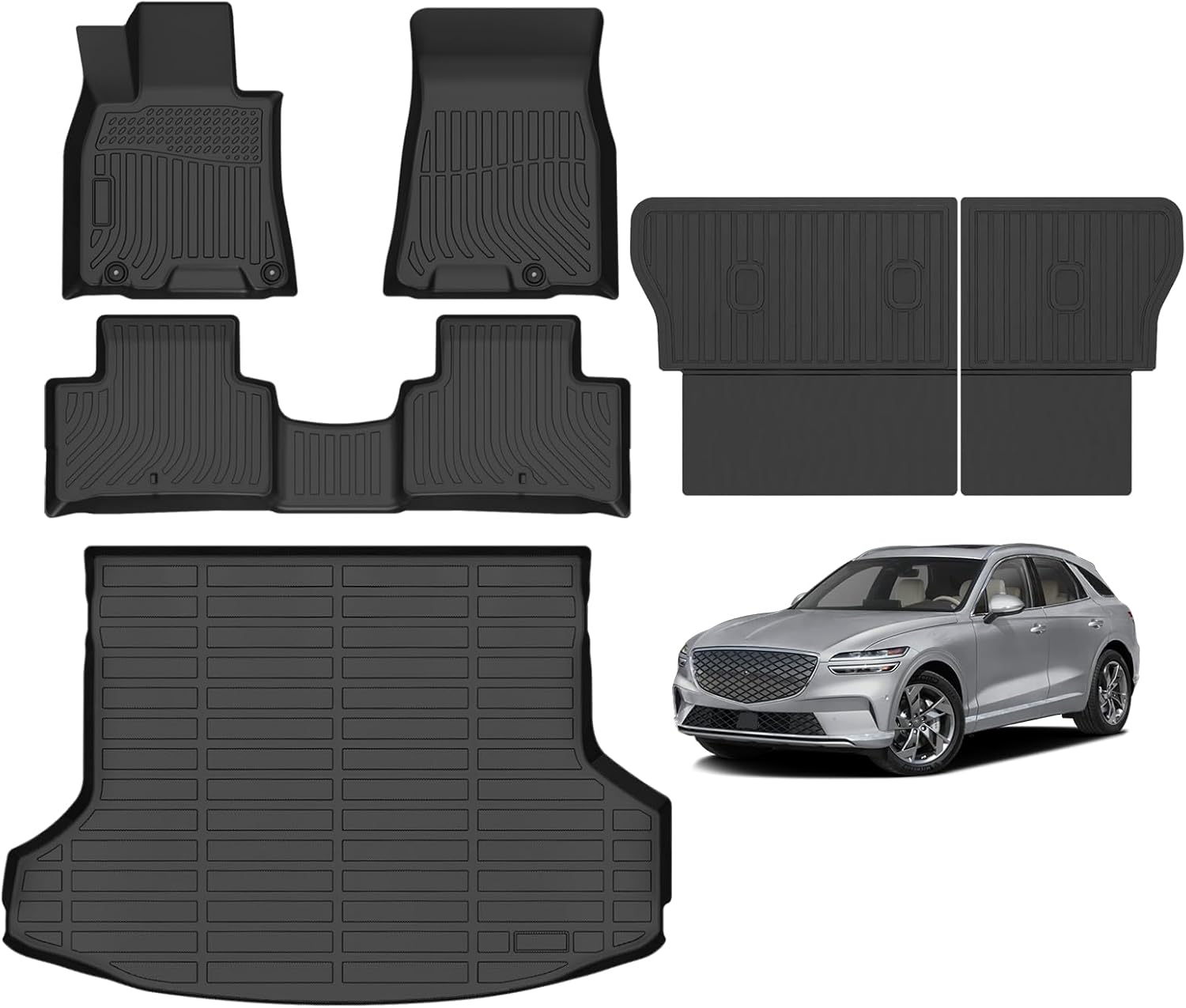 Naibeve Floor Mats for 2025 Genesis GV70 EV (Only for Electrified)- All Weather Custom Fit for Genesis GV70 Electrified Floor Mats Cargo Mat Liners Backrest Mats Waterproof Interior Accessories