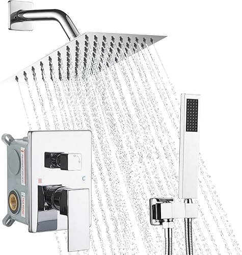 Miniatura 9 de YCAIKOI Juego completo de grifo de ducha, sistema de ducha de montaje en pared para baño, ducha de lluvia de alta presión de 12 pulgadas con mano,
