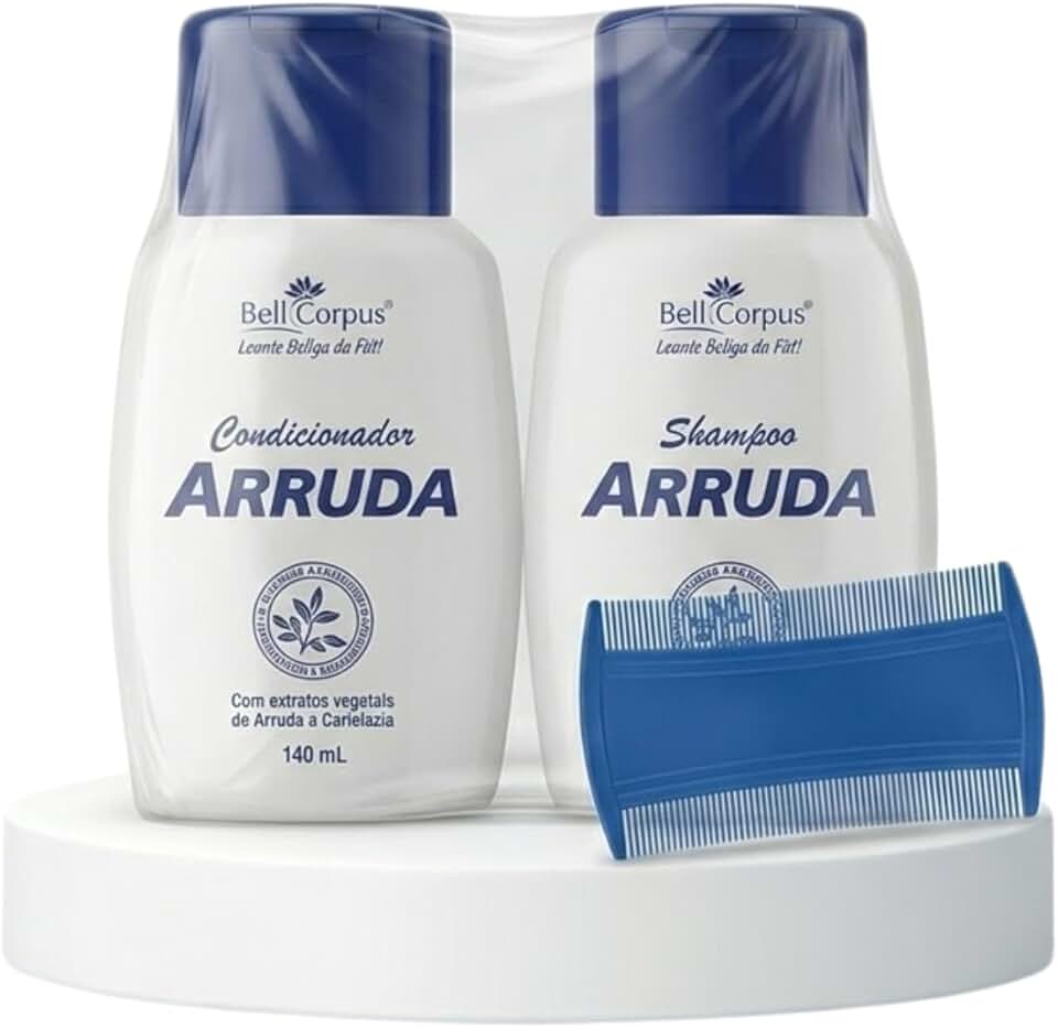 Kit Infantil Arruda Infantil e Adulto Shampoo 140ml + Condicionador 140ml + Pente Fino - Combate Piolhos, Lêndeas e Caspa - Aroma Perfumado e Natural