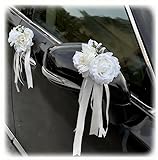Autoschmuck Hochzeit 4er Set – Künstliche Rosen Türgriff Deko für Hochzeitsauto, Brautauto Außendeko mit Band, Autotürgriff Blumen