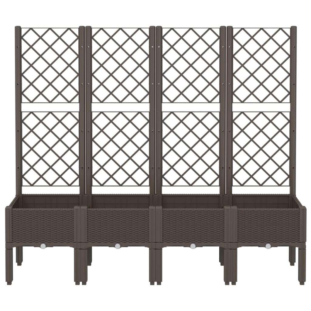 Jardinera con enrejado marrón 160 x 40 x 142 cm, maceta elevada de polipropileno para jardín, balcón y terraza, robusta jardinera con aspecto de ratán para verduras y plantas trepadoras