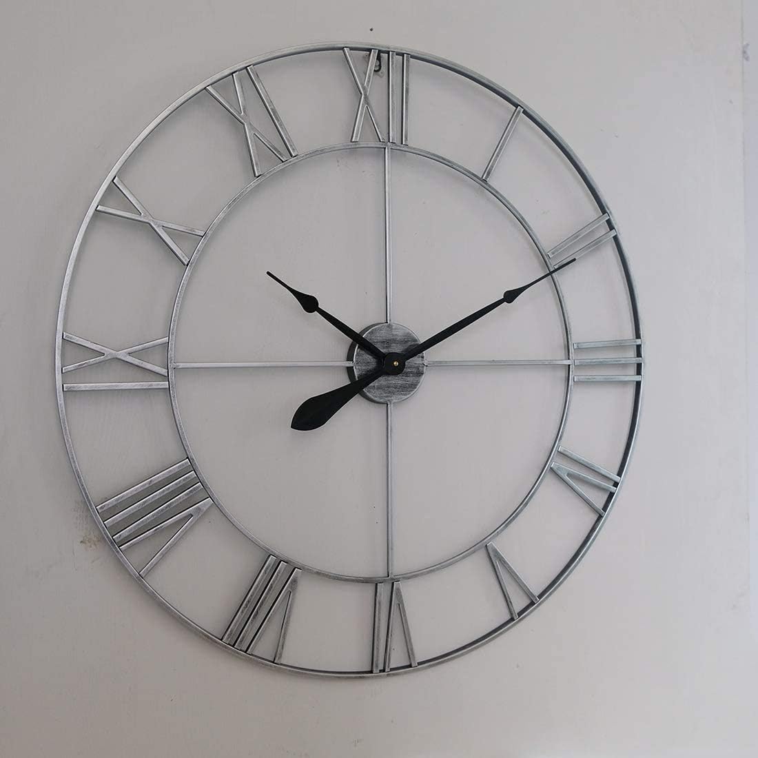 OrBheS 80cm Large Wall Clock,Vintage Wall Clock Silent Wall Clock Non Ticking Decoration Wall Clock for Kitchen(Silver)