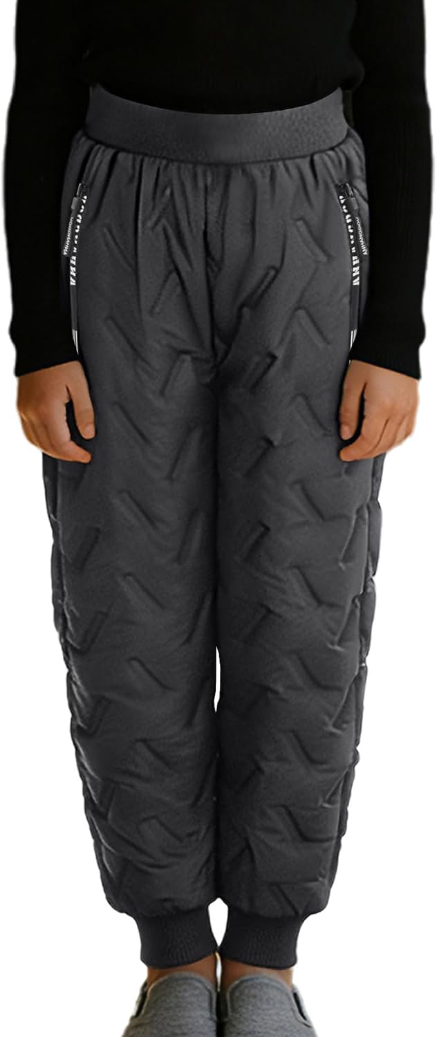 Kids Warm Thick Fleece Lined Pants for Boys Girls Elastic Waist Trousers with Zip-up Pockets for Skiing Snowboarding