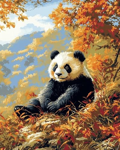 AxiangziK Cross Stitch DIY Craft Embroidery Kit,Cute Panda Unique Handmade Gift Idea for Birthday Housewarming Valentine Day,12x16in Pre Printed Easy Needlework Starter Kit
