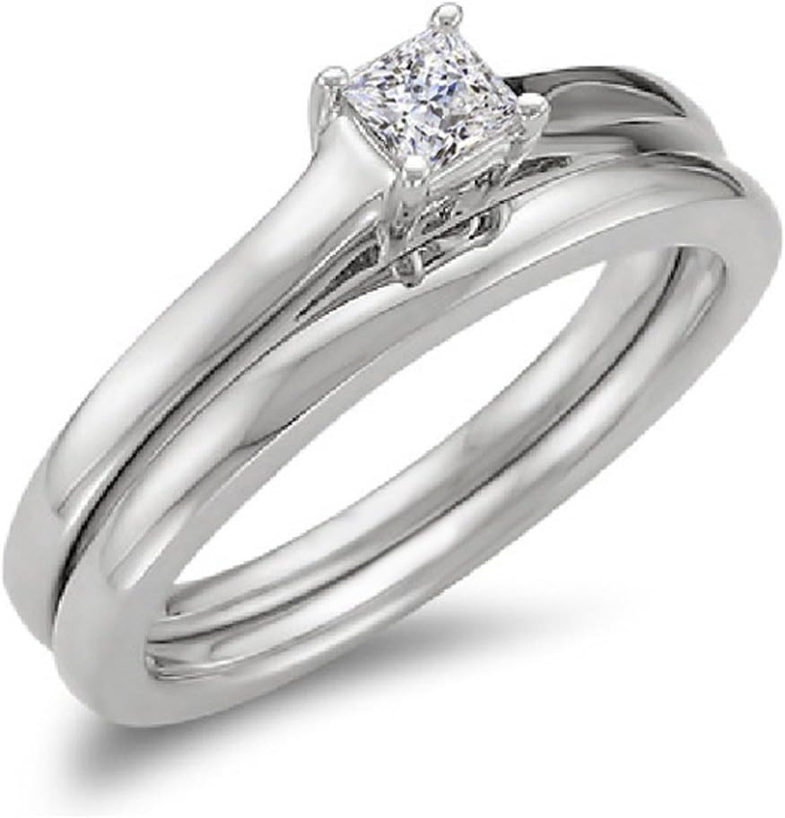 Dazzlingrock Collection 0.30 Ctw 14k Princess Cut Diamond Womens Bridal Solitaire Engagement Ring Set 1/, Solid White Gold