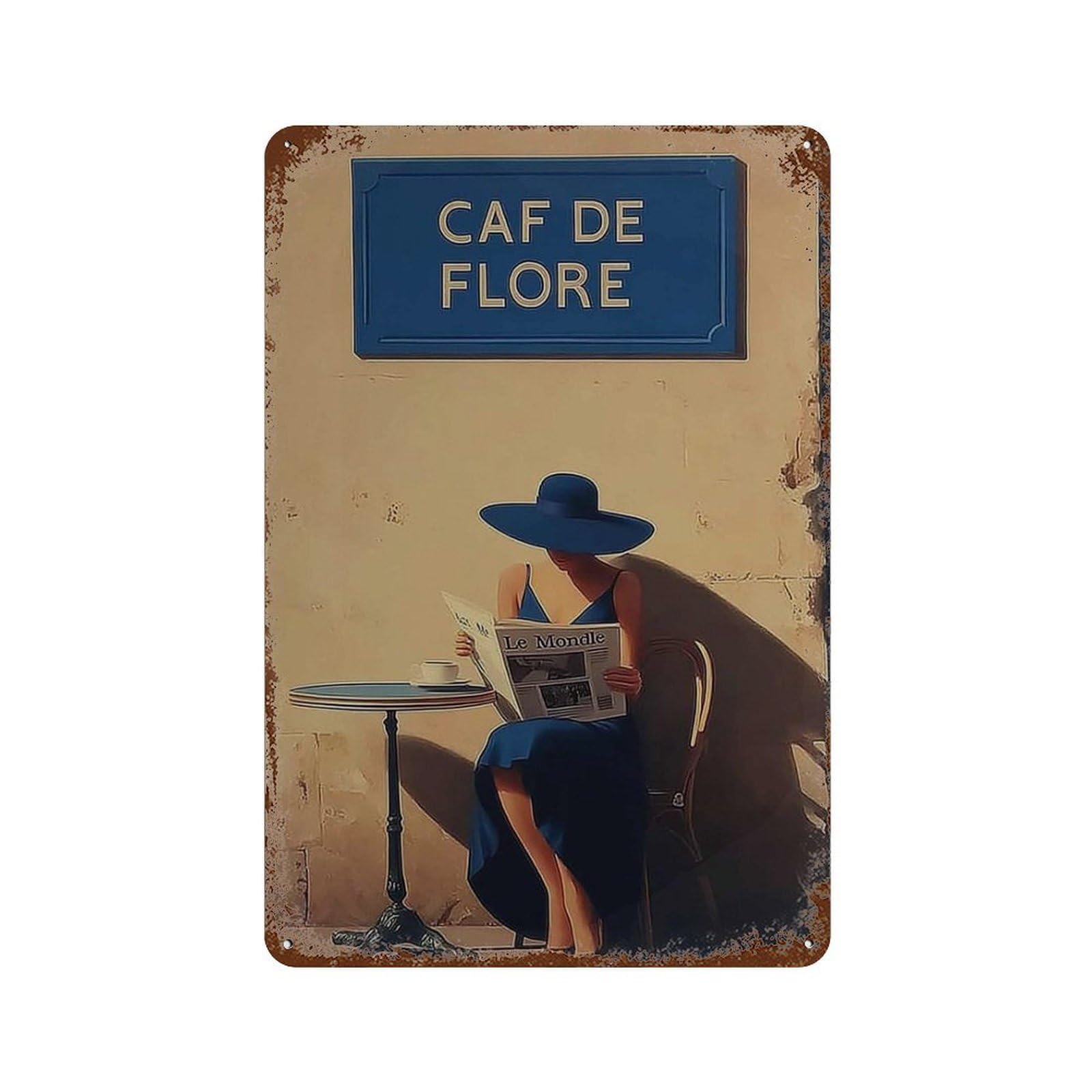 xiaoxiaoshen Paris Cafe Woman Café De Flore Parisian Kitchen Coffee Lover Wall Decor Art Metal Tin Poster Modern Home Decor Art Home Bar Shop Decorations Vintage Sign 30x20cm