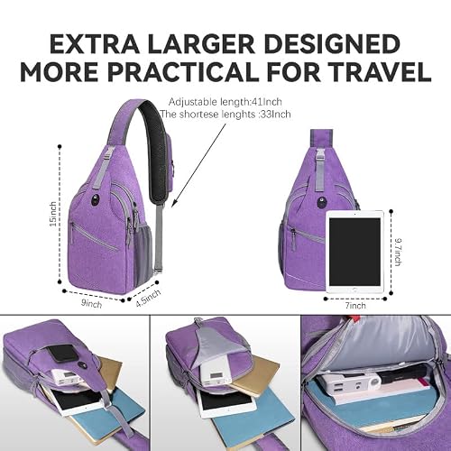 Crossbody Bags For Women, Sling Bags For Women Crossbody, Casual Daypack Chest Backpacks With Earphone Hole, Lightweight Travel Flex Backpack Hiking Single One Strap Walking Cycling Back Pack, Purple #TOP1