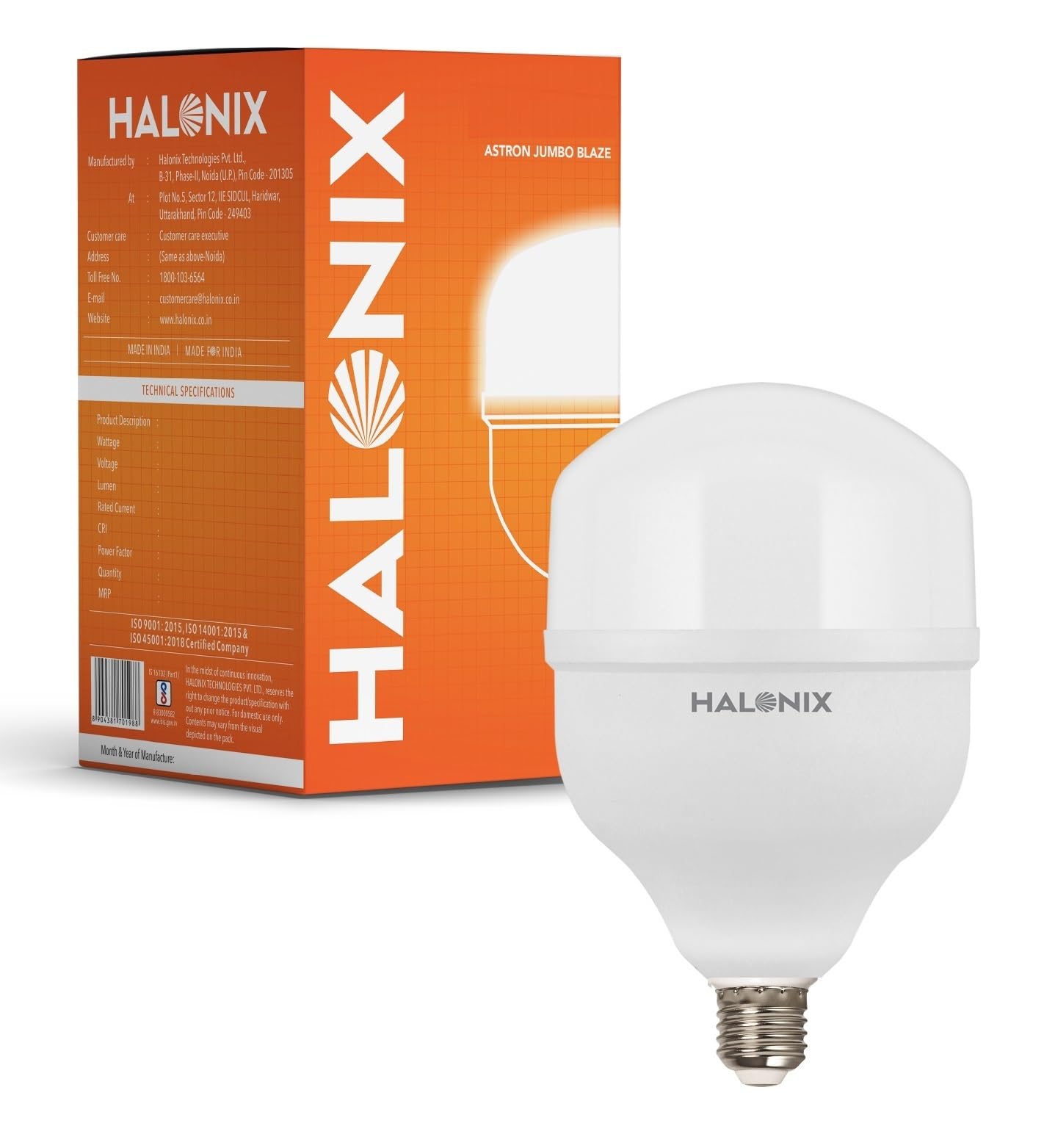 Halonix 50W E27 Screw Type LED Bulb – White (6500k) | Energy Efficient | Surge Protection up to 4KV | Rated Life 15000 Hrs | for Home & Office |Pack of 1| Higher wattage led bulb.
