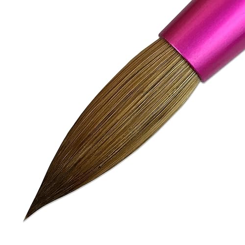 Miniatura 4 de PANA Pure Kolinsky - Cepillo de uñas acrílicas para el cabello, forma redonda, casquillo rosa con mango azul remolino blanco (talla 10)