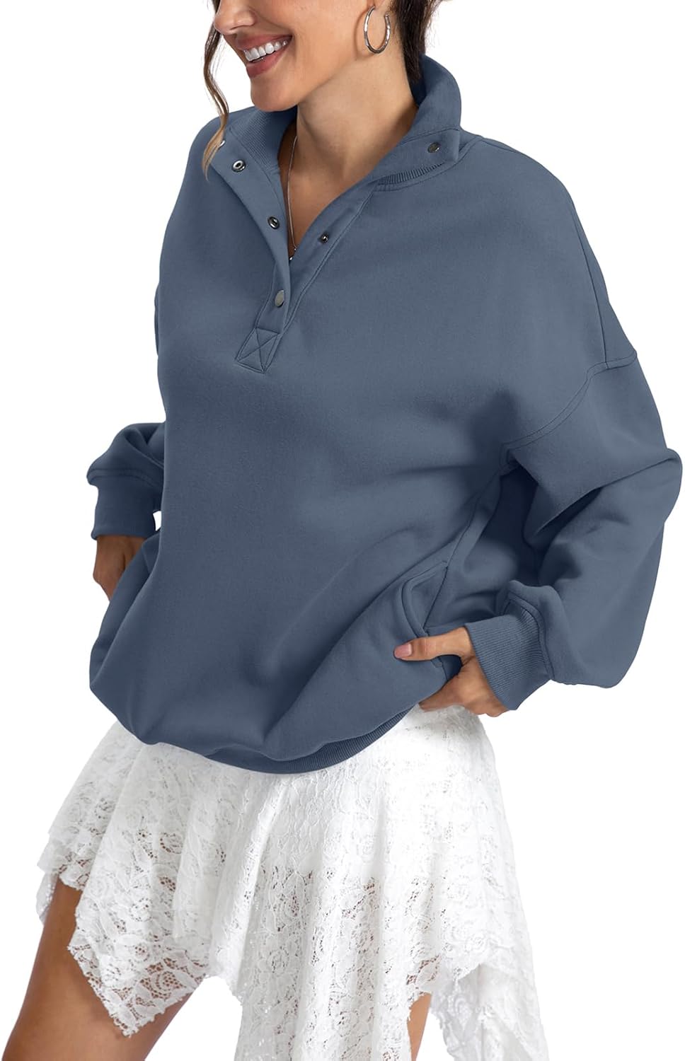 EasyGala Womens Fleece Sweatshirts Oversized Henley Neck Long Sleeve Button Pullover Tops Trendy Outfits Clothes 2026