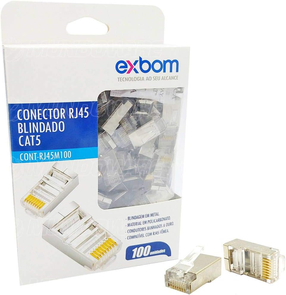 Conector de Rede RJ45 CAT5E 8P8C Blindagem Metal Suporta Gigabit