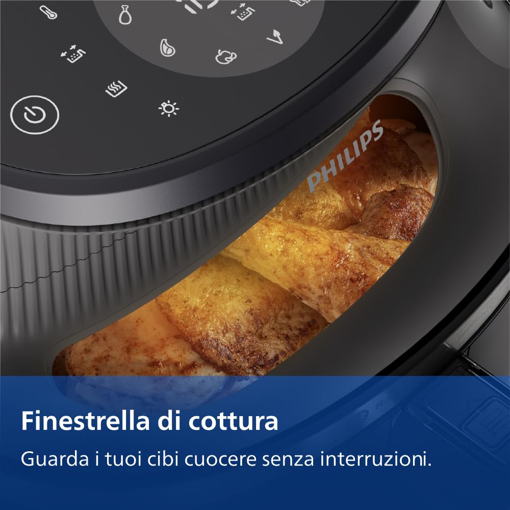 Philips Airfryer Serie 3000: Friggitrice ad aria da 6,2L con finestrella, Tec. RapidAir Plus, 16 modalità di cottura, 90% grassi in meno, facile da pulire, touchscreen, risparmio energetico (NA330/00)