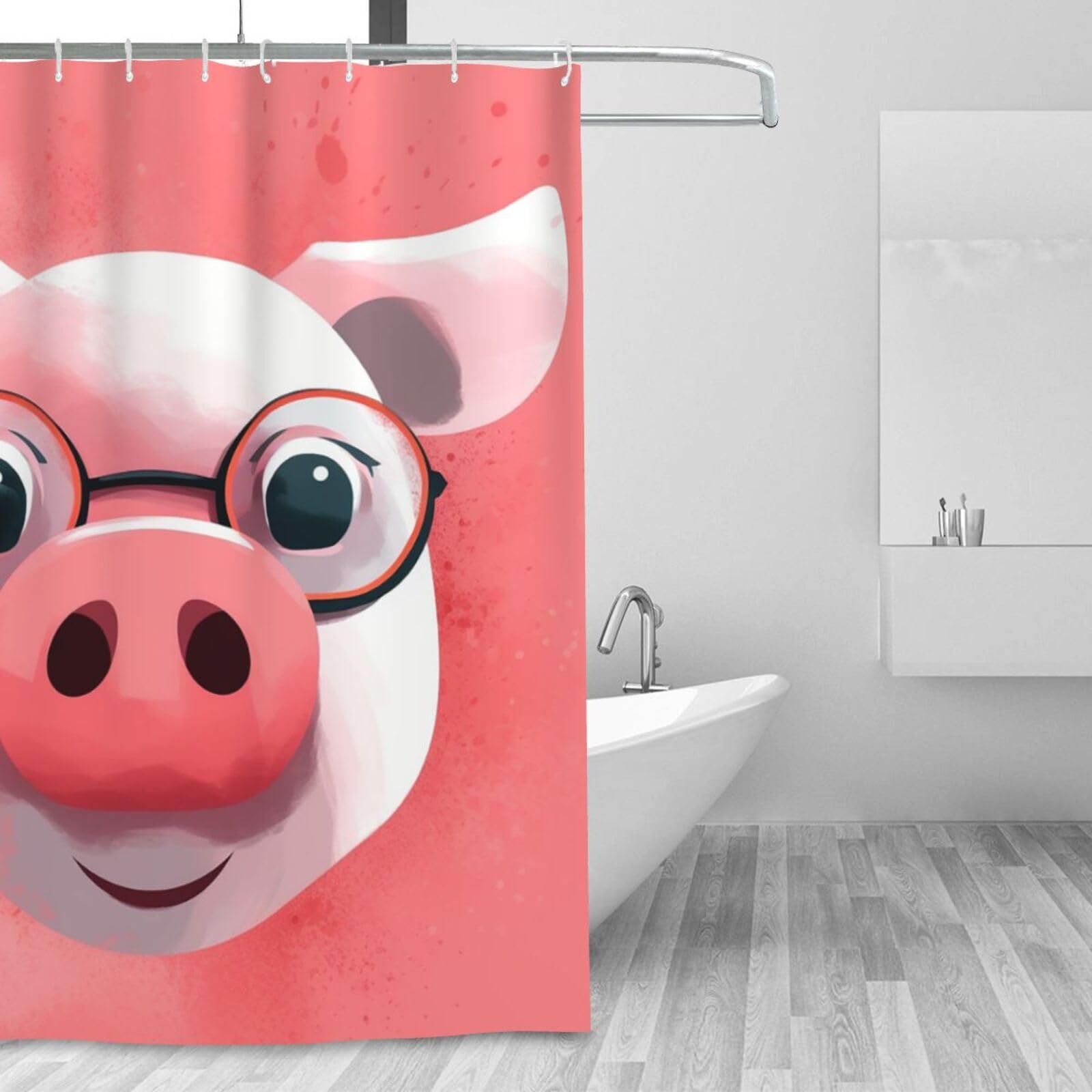 Rideau de douche cochon lavable et imperméable de 183x183 cm pour une salle de bain moderne