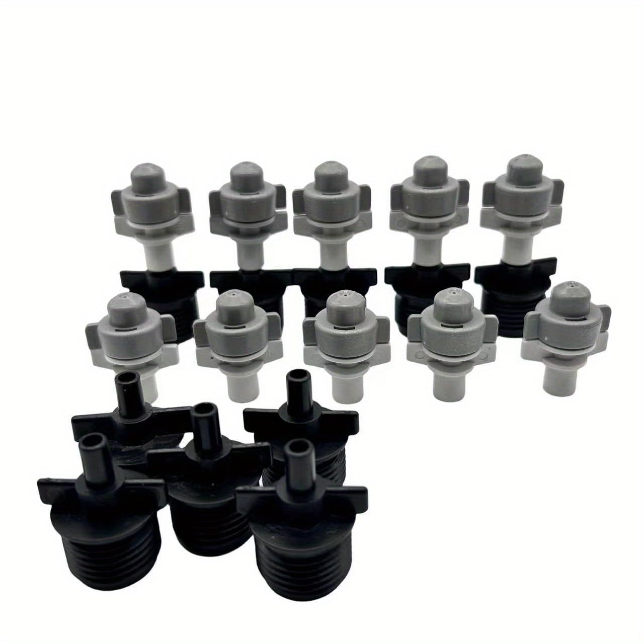 WOVSTNOV 10Pcs 1/4 Adjustable Micro Spray Drip Irrigation Emitters Misting Heads Barbed Tee Fittings,Three-Way Atomizing Nozzle 1/4 Inch