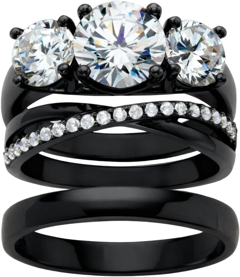 Moissanite Wedding Ring Sets for Couple 10K/14K/18K Gold Black Gold Plated Matching Couple Ring Sets for Him and Her Customized Engagement Band for Valentine Day Gift