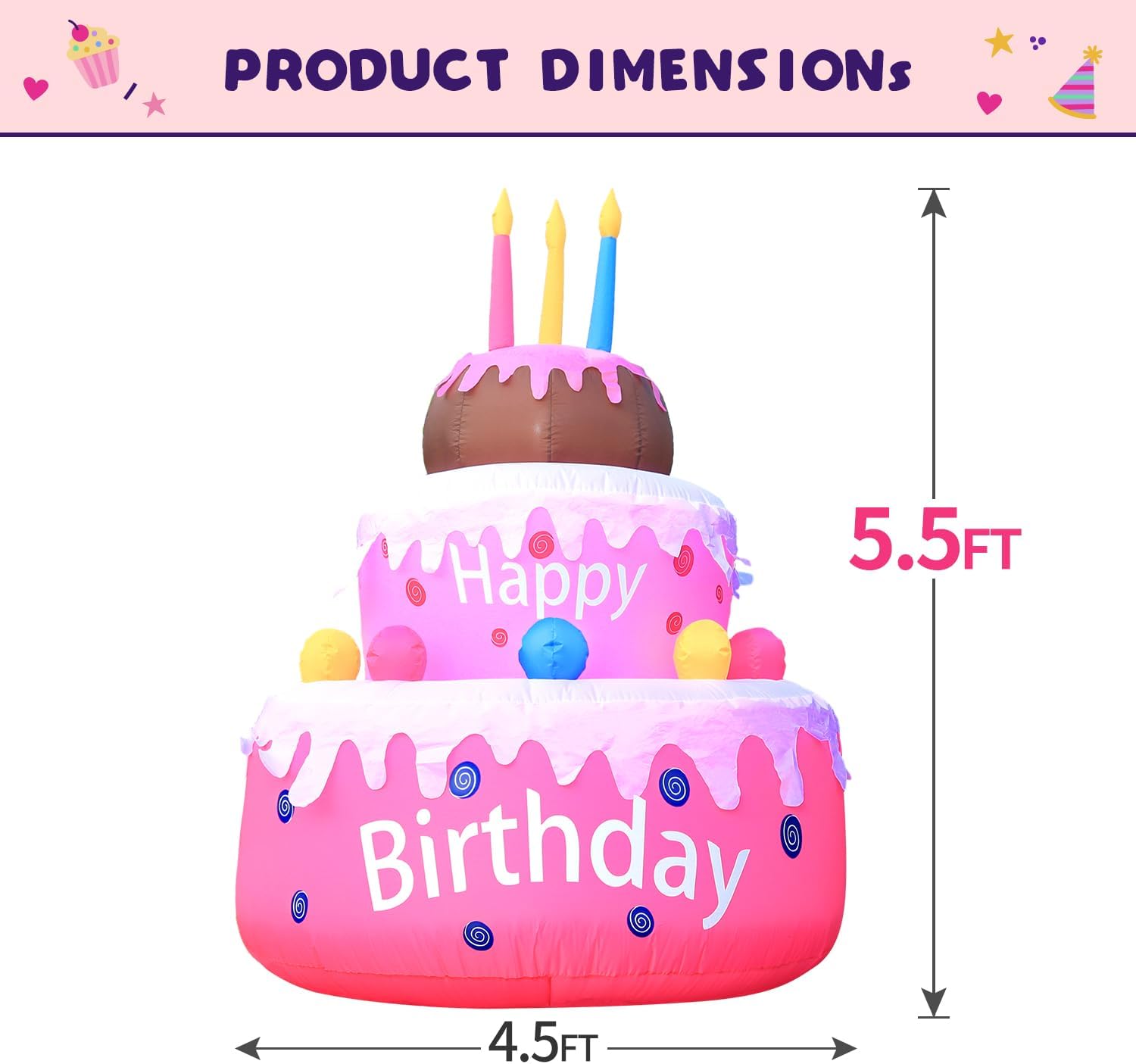 DomKom [New] 5.5FT Large Inflatables Birthday Cake Outdoor Decorations with Candles,Build-in LED Lights, for Happy Birthday Party Outdoor,Indoor,Garden Yard Lawn Decor