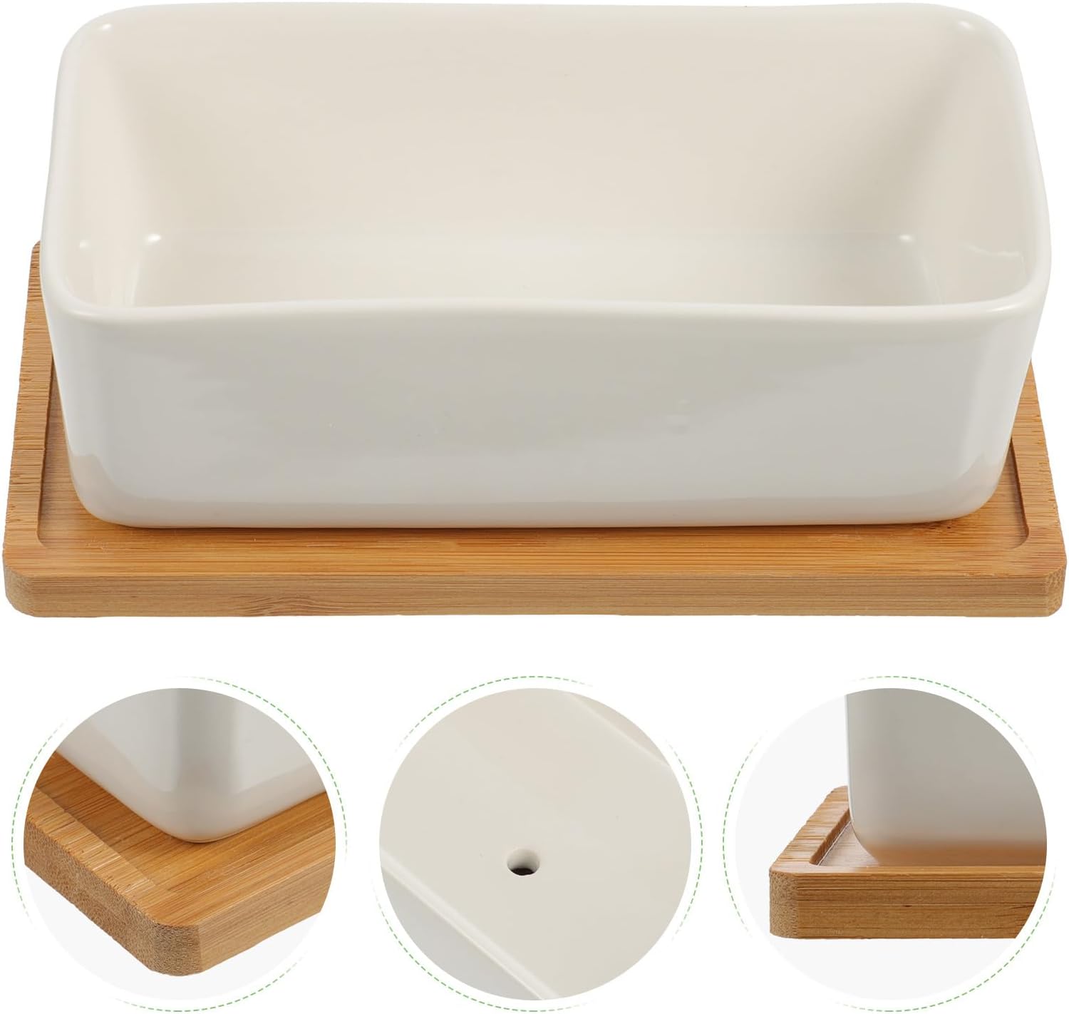 Ceramic Succulent Flower Pot Set with Tray, 2 Rectangular White Porcelain Planters for Desktop Gardening and Home Decoration