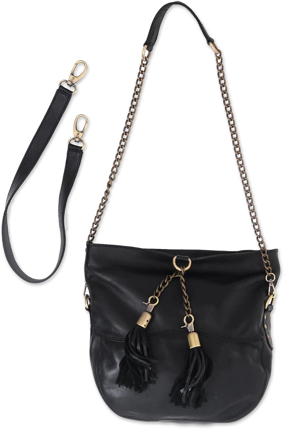 NOVICA Artisan Handmade Leather Shoulder Bag Charcoal Grey from Indonesia Handbags Black Hobo ' Stylish Lady'