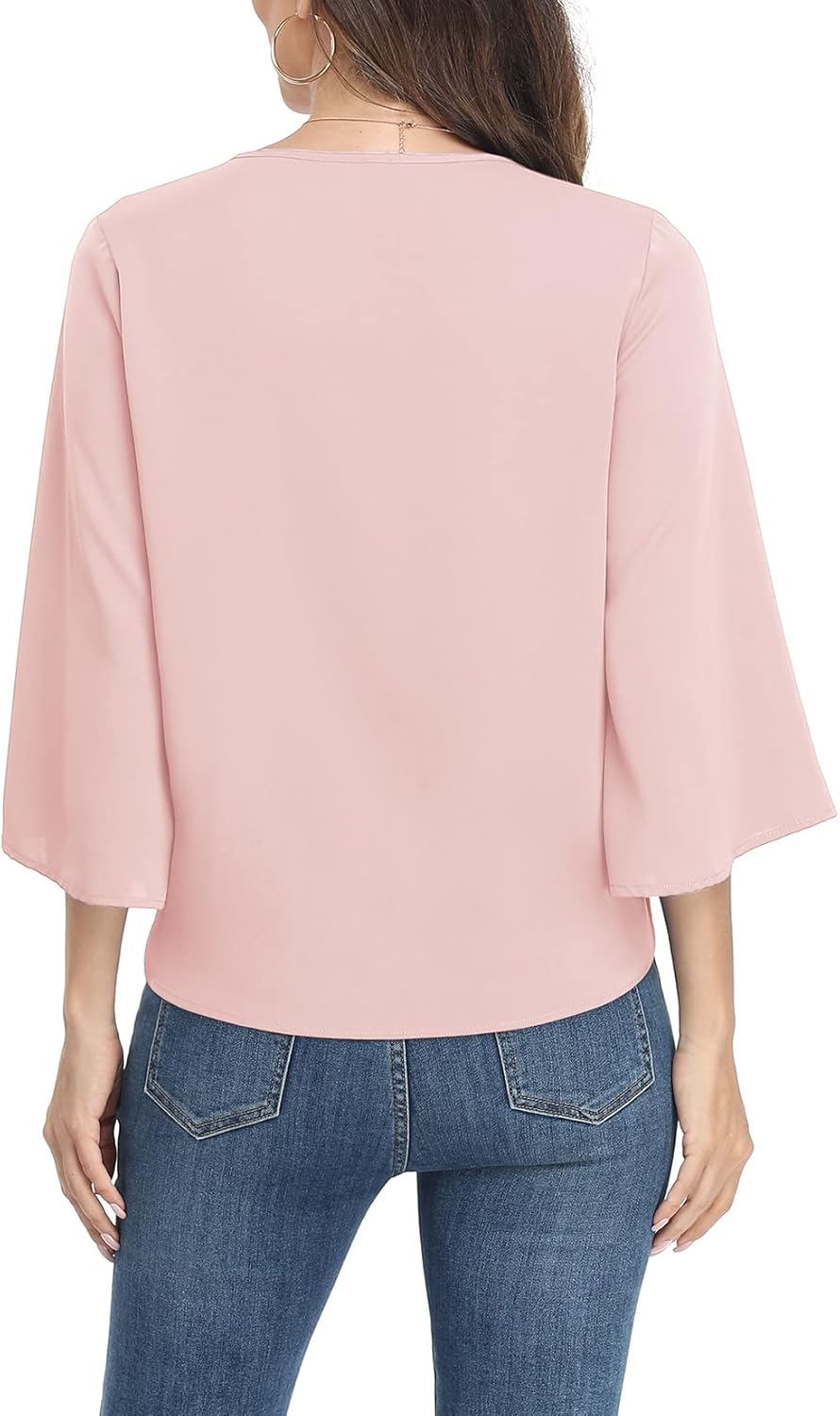VIISHOW Women's Button V Neck Chiffon Tops 3/4 Bell Sleeve Tie Knot Casual Blouses Loose Summer Shirts - Image 5