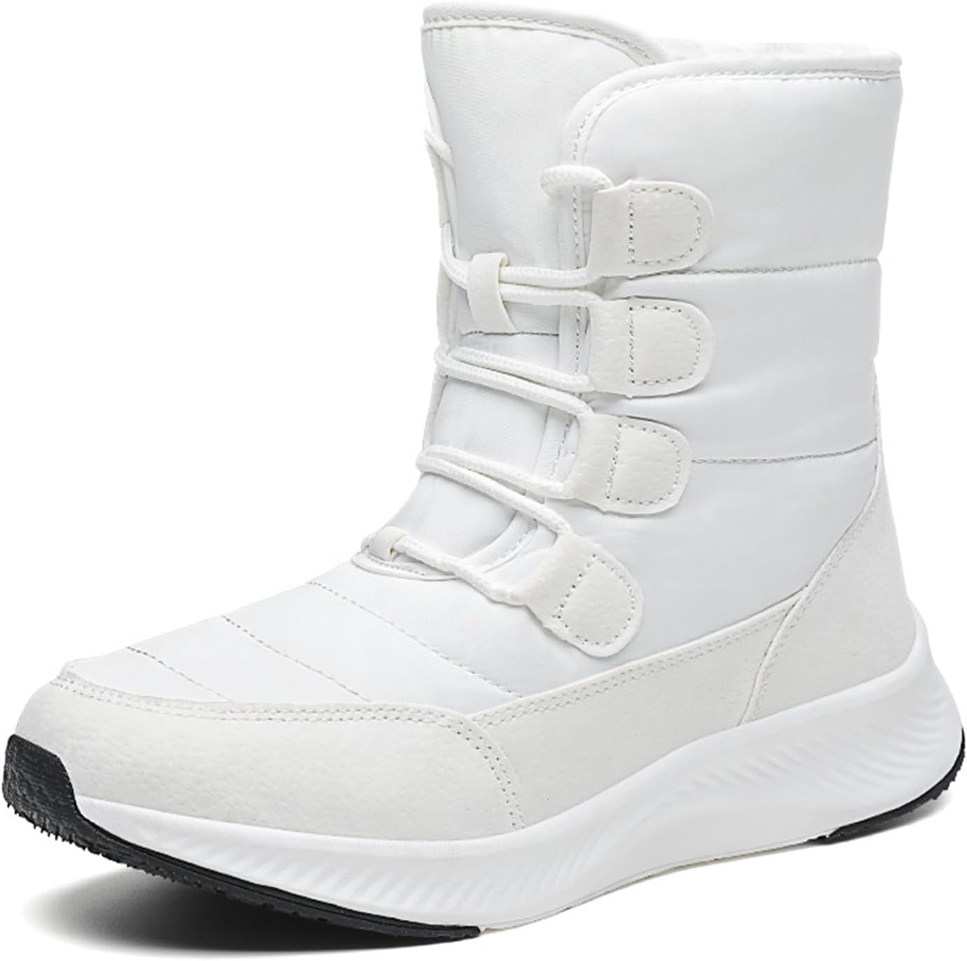 Women's Waterproof Fur Lined Platform High Top Snow Boots Fashion Winter Warm Lace Up Anti-Slip Casual Mid Calf Boots Comfortable Lightweight Trekking Backpacking Cold-proof Cotton Boots