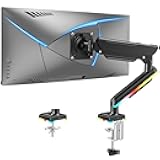RGB Single Monitor Arm Fits 32 27 24 22 inch, Holds 4.4-22lbs Screens, Monitor Stand for Desk with RGB Lights, 19 Modes, Computer Monitors Desk Mount, VESA Mount with Clamp & Grommet Bases