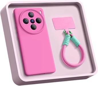 Phone Case for Vivo X90 Pro, Liquid Silicone Soft Touch Anti-Scratch Shockproof Protective Case with Wrist Strap Compatible with Vivo X90 Pro Hot Pink