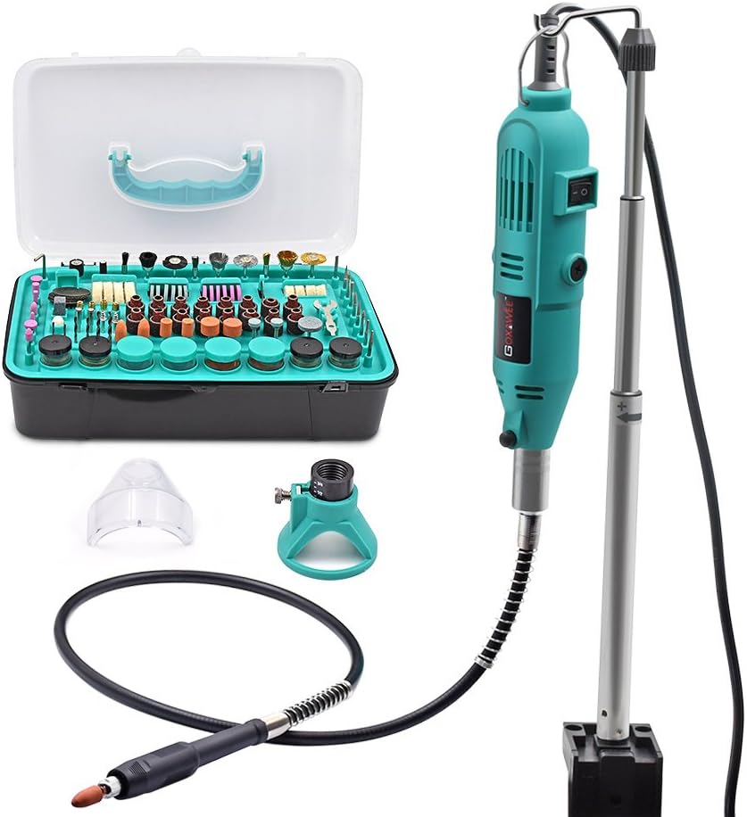 GOXAWEE Rotary Tool Kit with 288 Accessories, 130W Power Multi Tool with 6 Speed 8000-30000RPM, Hold Hanger Stand Clamp, Flexible Drill Shaft, Die Grinder for Drilling, Engraving, Cutting, and DIY
