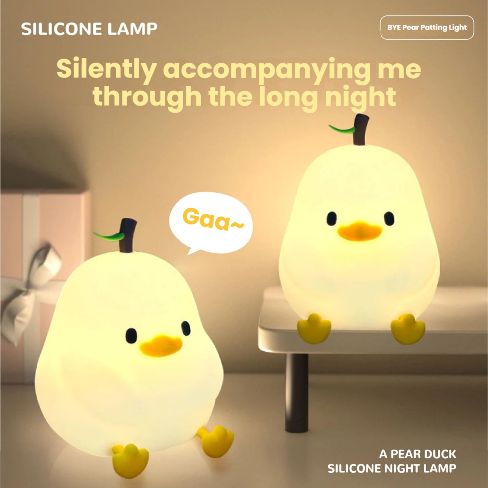 Luz nocturna táctil, bonita forma de pato, forma de animal, luz suave, lámpara de noche de silicona, para habitación de niños