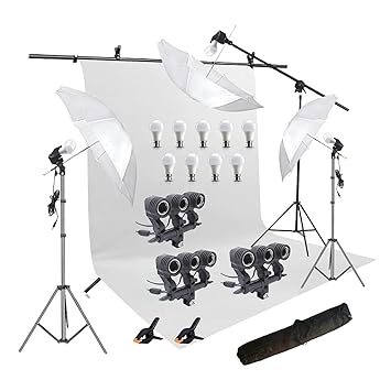 HIFFIN White Screen Backdrop 6x10 ft with 9 ft Stand - 6x9 ft Photography Backdrop with 2 Pcs Spring Clamps, 1PCs Carry Bag (T Shape Kit C2 C1 White & Triple Holder Kit M3)