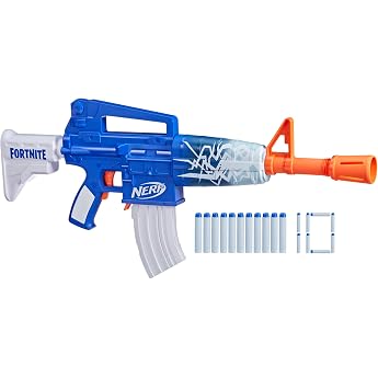Nerf Fortnite Blue-Shock Blaster, 10 Dart Clip, 10 Elite Nerf Darts, Includes Bonus Code to Unlock Beat Wrap in the Game, Mot