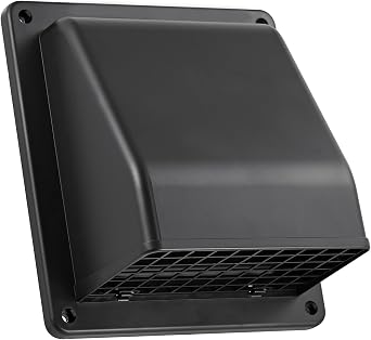 Lambro 6" Plastic Wall Exhaust or Air Intake Vent with Hinged Screen, Removable Damper, and 1.25" Collar Black