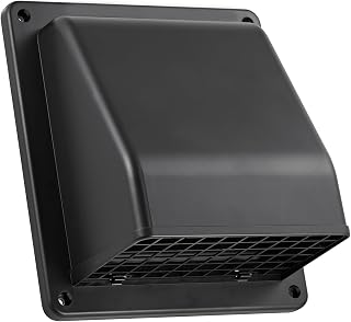 Lambro 6" Plastic Wall Exhaust or Air Intake Vent with Hinged Screen, Removable Damper, and 1.25" Collar (Black)