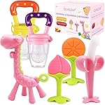 Medical-Grade Teething Toys for Babies 0-6 6-12 12-18 Months - with 4  Adorable Baby Teethers & 2  Baby Fruit Feeders - Soft Textures for Infant and Toddlers (Pink)