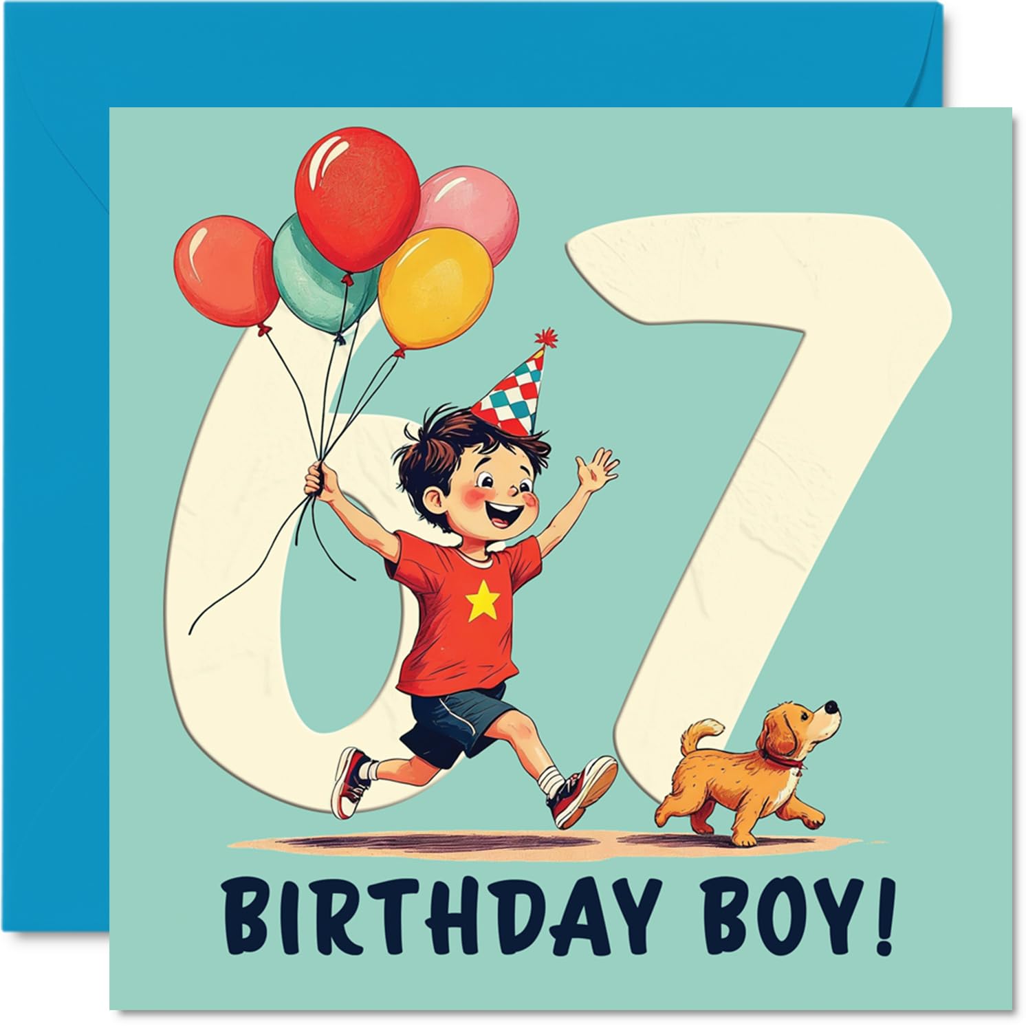 67th Birthday Cards for Men - Balloon Boy - Happy Birthday Card for 67 Year Old Man Grandad Brother Cousin Uncle, 145mm Bday Greeting Cards