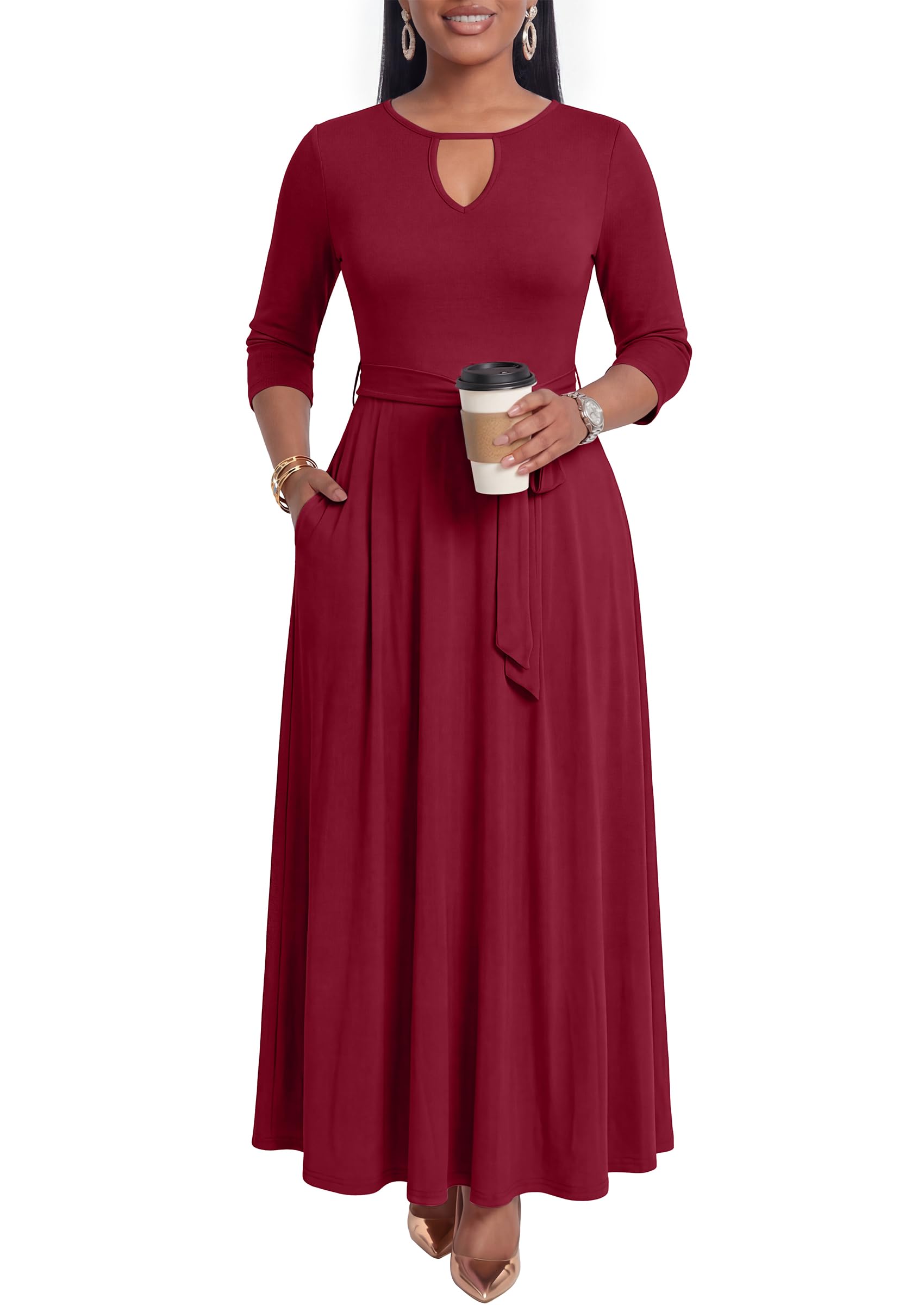 MarryUP Women 2025 Casual Loose Maxi Dress with Pockets V Neck Short Sleeve Tiered Long Summer Beach Swing Dresses