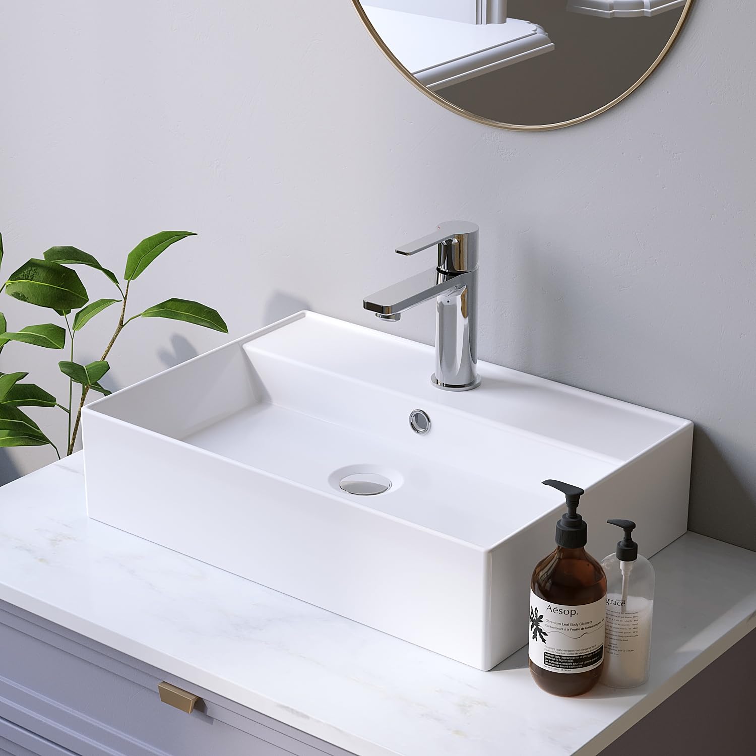 Lavabi in ceramica angolare 50 x 35 cm, lavabo a incasso per mobile da bagno, lavabo per bagno degli ospiti, sospeso, lavabo a parete, bianco, con foro per rubinetto, troppopieno, viti di fissaggio