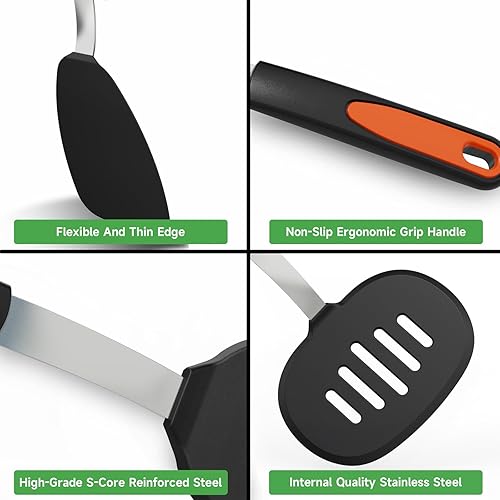Miniatura 6 de GEEKHOM - Juego de 4 espátulas de silicona resistentes al calor de 600 F para utensilios de cocina antiadherentes, extra grandes, flexibles, sin