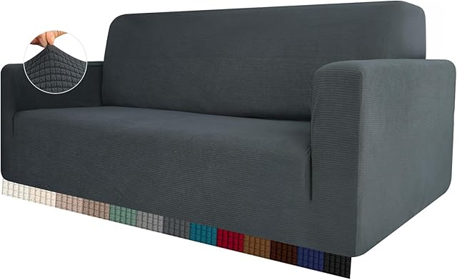 HEYOMART High Stretch Sofa Cover 1 2 3 4 Seater Couch Cover for Living Room Jacquard Knitted Thick Sofa Slipcovers for Dogs Pets Cats Furniture Protector (4 Seater, Dark Grey)