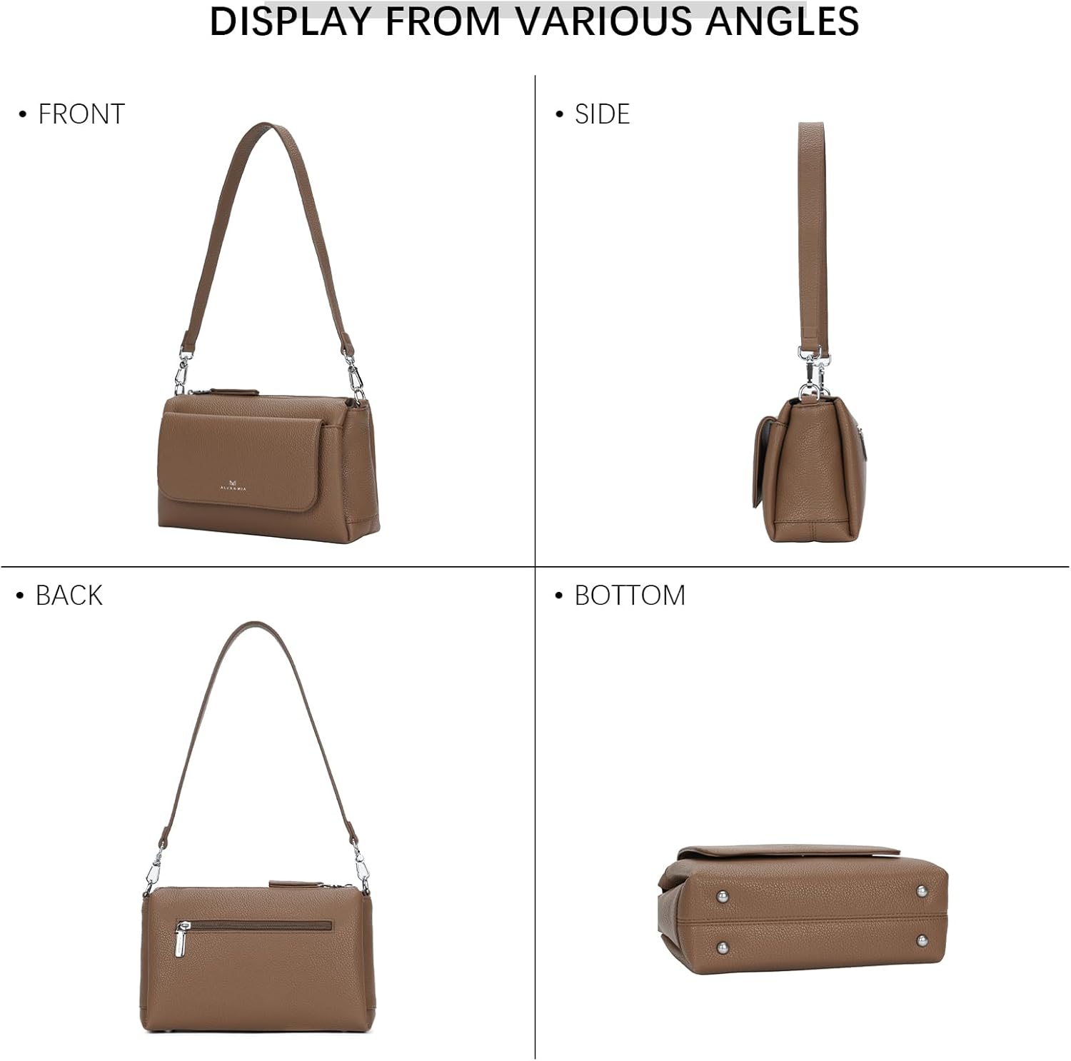 ALEX&MIA Women’s Shoulder Bag – Medium Crossbody Purse in Pebbled Vegan Leather with Two Detachable Straps