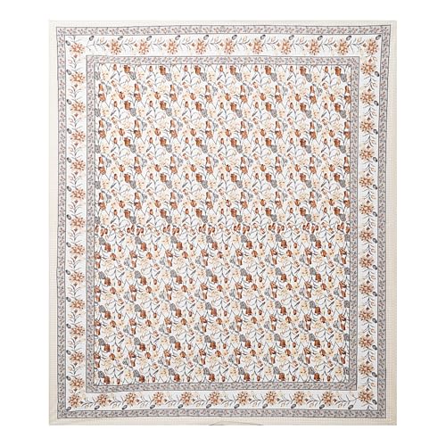 Image of Living Roots Jaipuri Hand Block Print Double Cotton Bedsheet & 2 Pillow Covers, for Mattress Upto 8 inches Thick, No Colour Bleeding, Beige Colour, Super King Size 96 * 104 inches, 150TC (576-A)