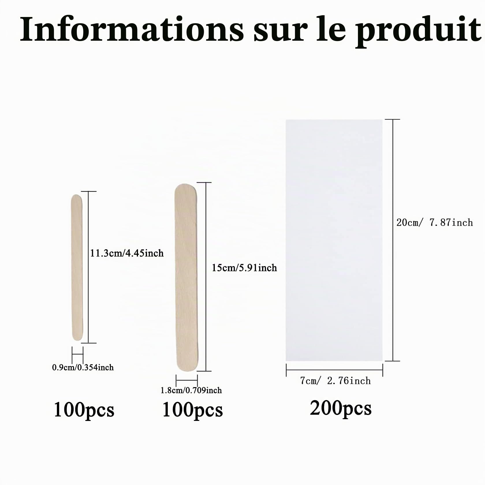 Lot de 400 bandes non tissées et bandes en bois douces pour l'épilation des jambes, poitrine, dos et parties intimes