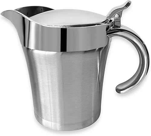 Cheardia Salsa de 14 onzas, cuenco de salsa de acero inoxidable 304 con tapa, jarra de salsa de doble aislamiento con boquilla antigoteo para salsa,