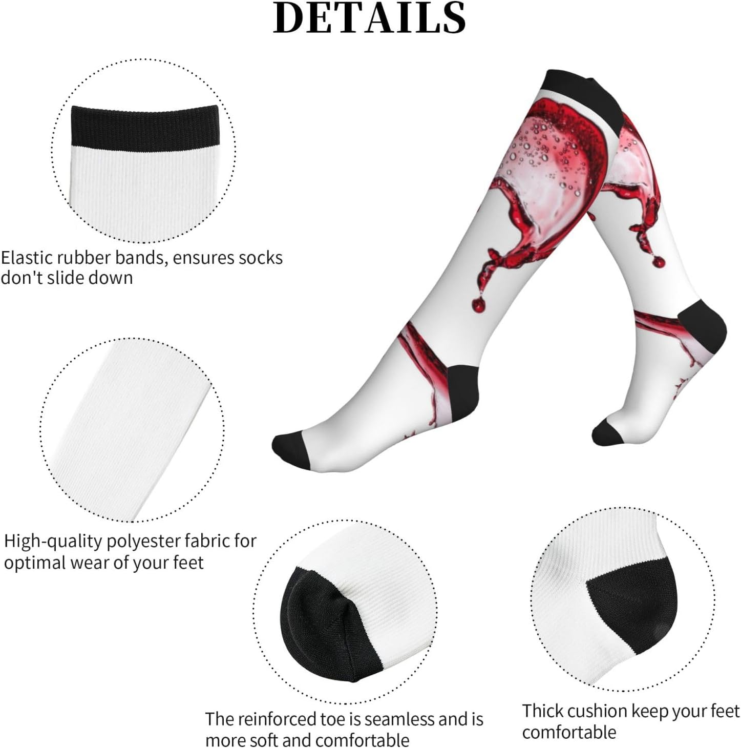 Red Wine Heart Over White Background Tight Fitting Women'S Men'S Knee High Running Socks