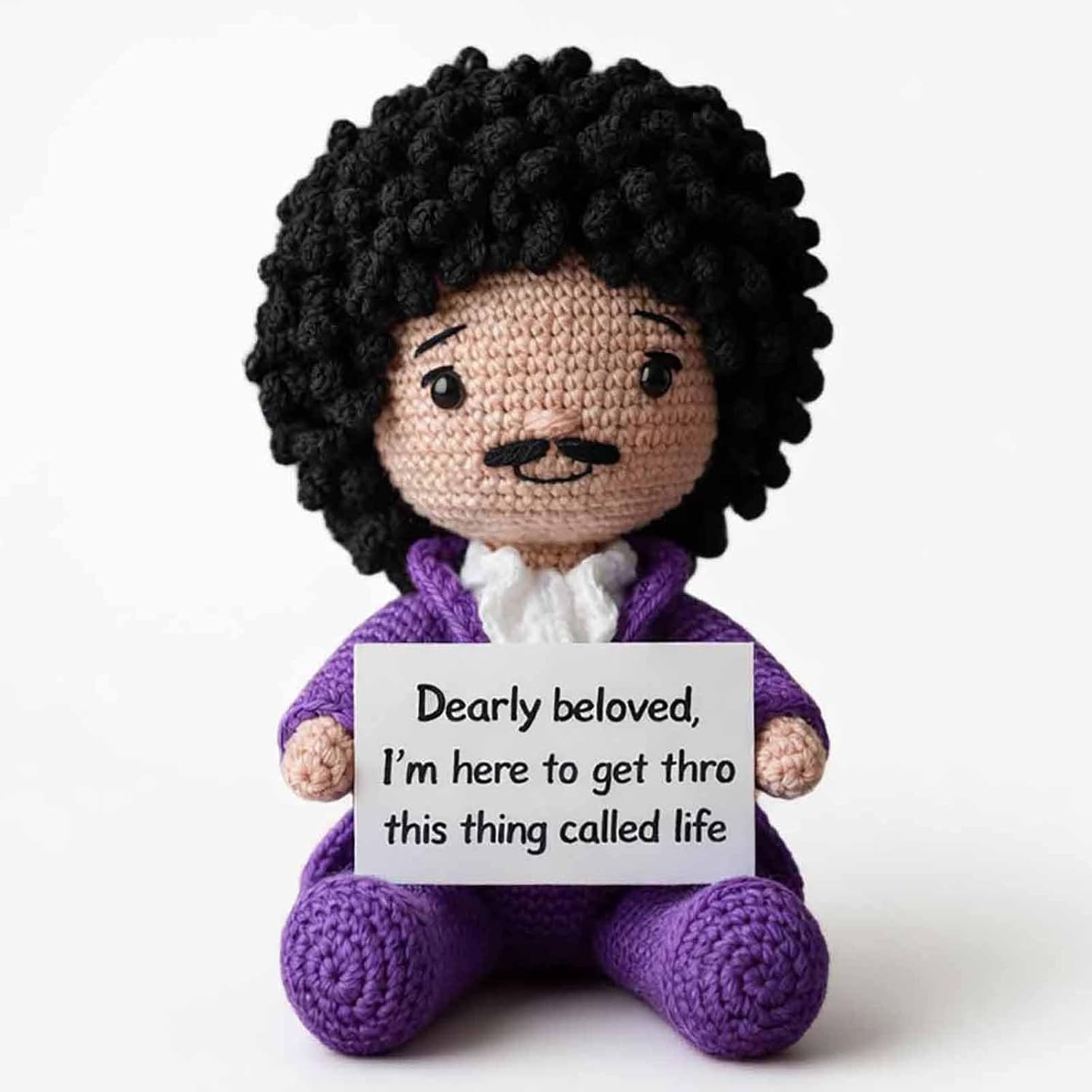 Purple Rainy Prince Positive Affirmation Emotional Support Prince Dolls, Crocheted Prince Emotional Support Doll, Handmade Small Funny Cute Encouragement Gifts, for Her Him (#Style A)