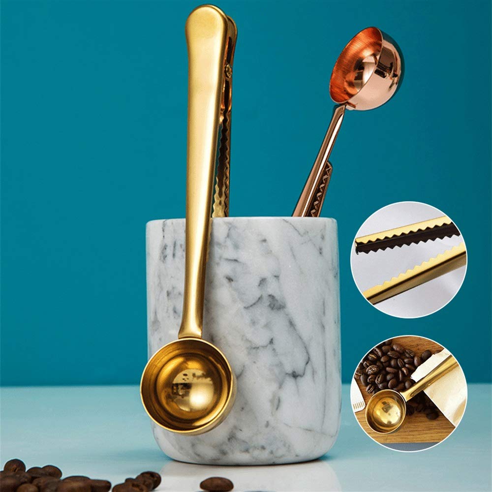 Cucharas De Postre Sainless Cuchara de café de Acero del Sello del Bolso con el Clip Multifuncional café Cuchara dosificadora de Oro de la Astilla de la Cuchara del Helado (Color : C)