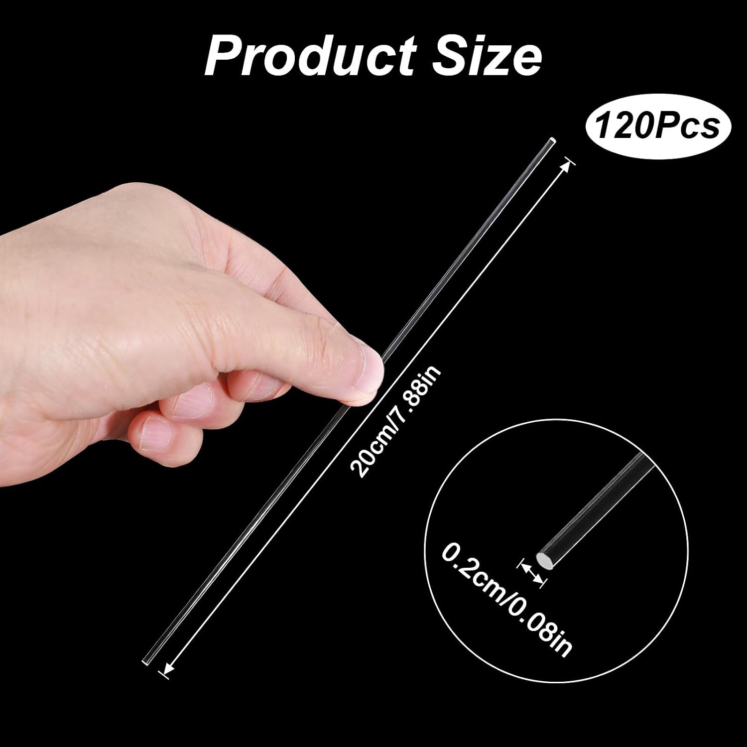 120 Pcs Acrylic Sticks, 8 Inch, 2mm Cake Topper Clear Sticks Lollipop Rods Round Strip Stick Reusable Plant Stakes for Party DIY Crafts Decorations Gardening Flowers