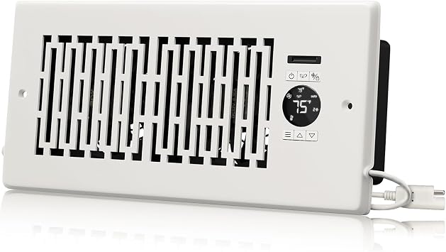 Smart Register Vent Booster Fan for 4 x 10 Register Holes, Register Booster Fan with Remote Control & Thermostat Control, Quiet 10-Speeds, Improves Heating & Cooling Vents, Light White