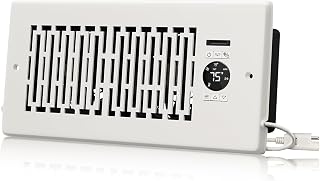 Smart Register Vent Booster Fan for 4” x 10” Register Holes, Register Booster Fan with Remote Control & Thermostat Control, Quiet 10-Speeds, Improves Heating & Cooling Vents